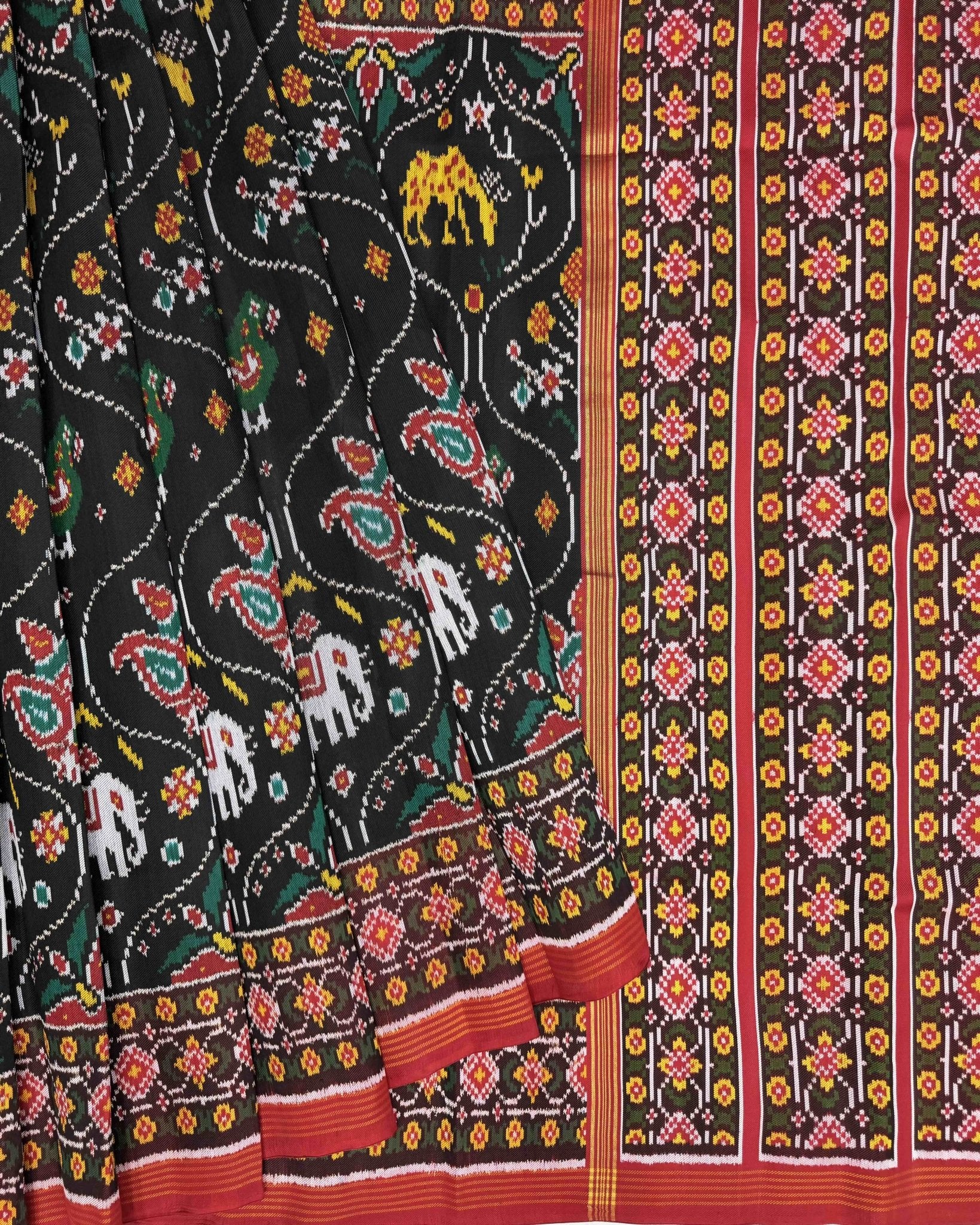 Red & Black Narikunj Matka Twill Patola Saree - SindhoiPatolaArt