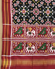 Red & Black Navratan Patola Dupatta - SindhoiPatolaArt