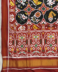 Red & Black Small Circle Narikunj Double Ikat Patola Dupatta - SindhoiPatolaArt