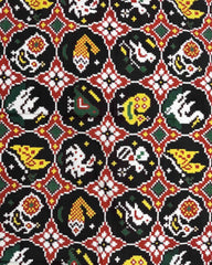 Red & Black Small Circle Narikunj Double Ikat Patola Dupatta - SindhoiPatolaArt
