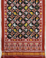 Red & Black Small Circle Narikunj Double Ikat Patola Dupatta - SindhoiPatolaArt