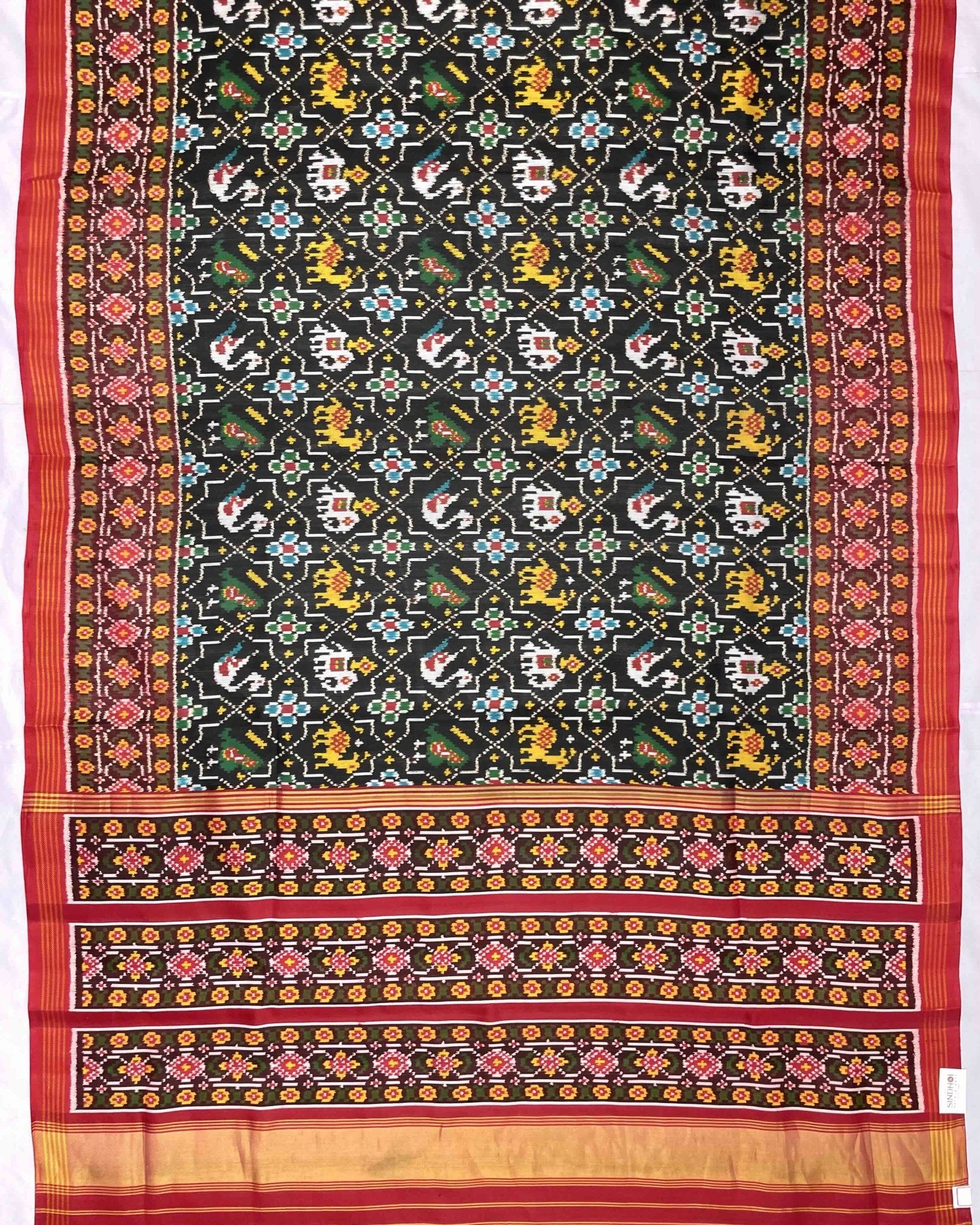 Red & Black Star Narikunj Twill Patola Saree - SindhoiPatolaArt