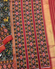 Red & Black Star Narikunj Twill Patola Saree - SindhoiPatolaArt