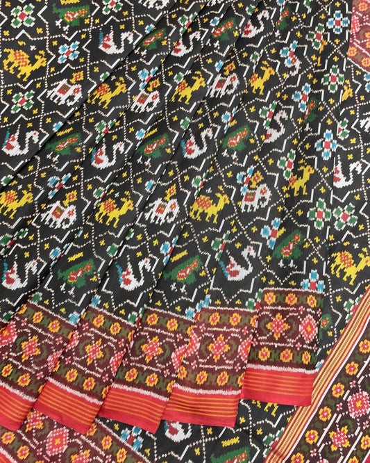 Red & Black Star Narikunj Twill Patola Saree - SindhoiPatolaArt