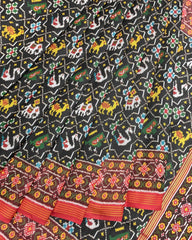 Red & Black Star Narikunj Twill Patola Saree - SindhoiPatolaArt