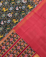 Red & Black Star Narikunj Twill Patola Saree - SindhoiPatolaArt