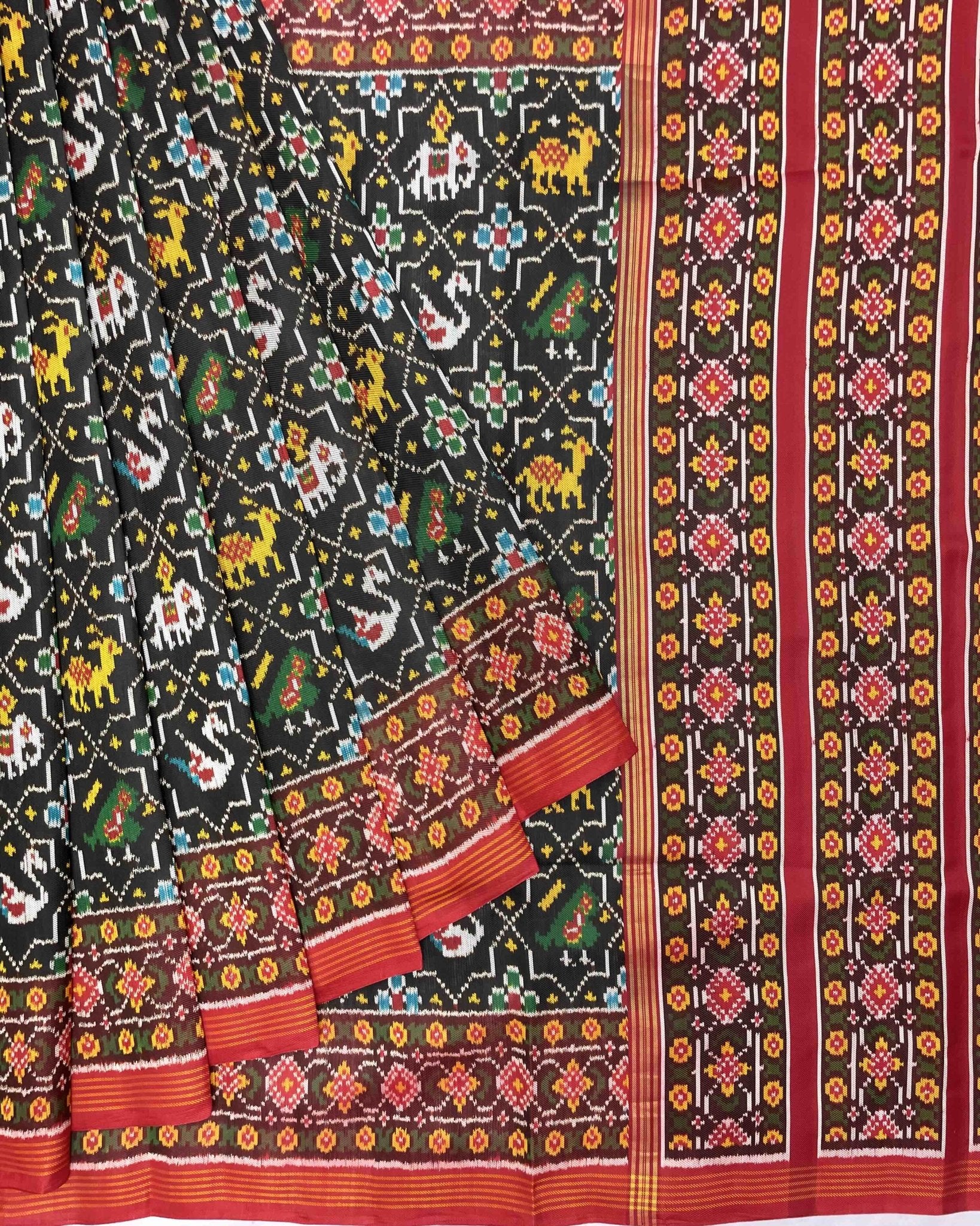 Red & Black Star Narikunj Twill Patola Saree - SindhoiPatolaArt
