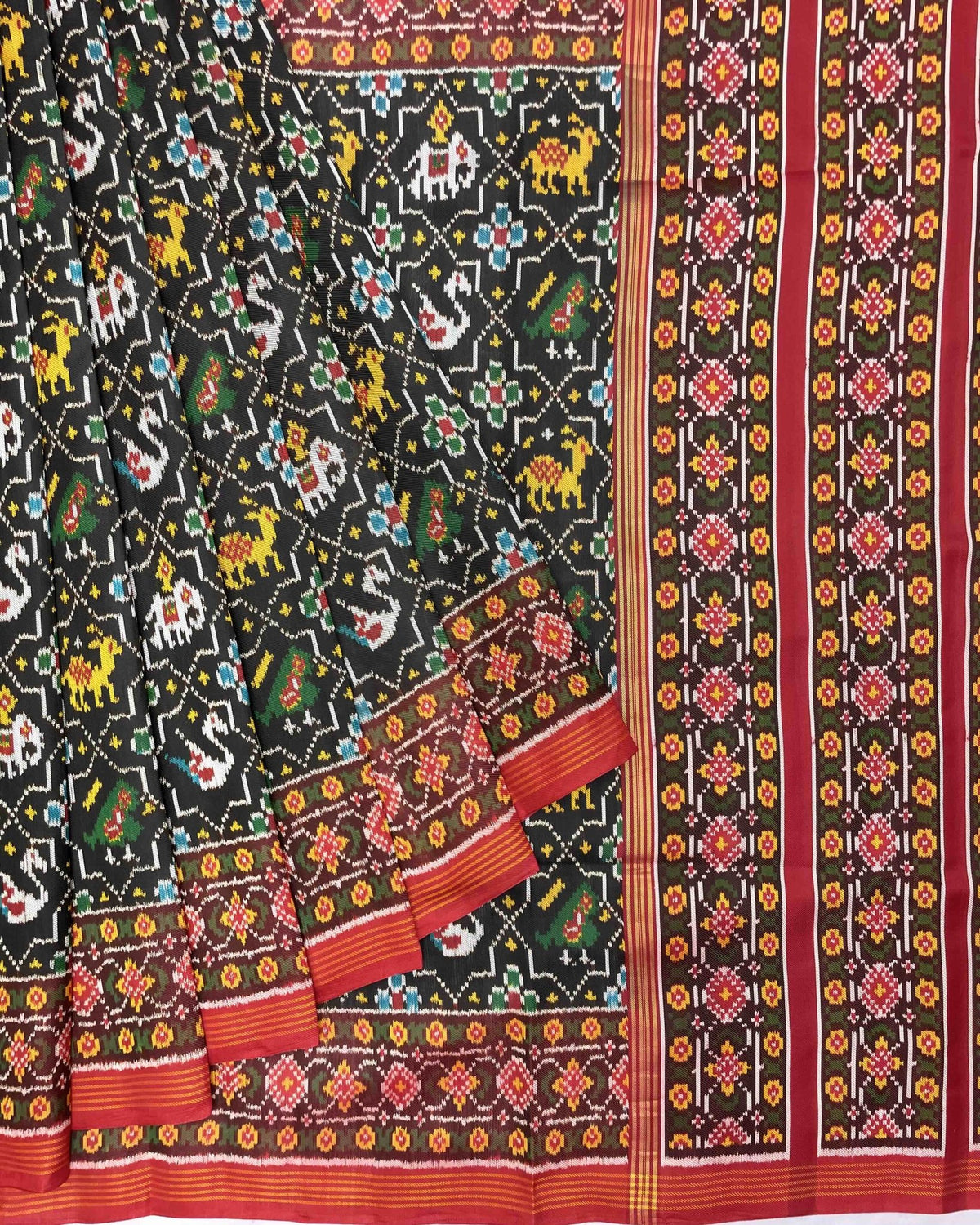 Red & Black Star Narikunj Twill Patola Saree - SindhoiPatolaArt