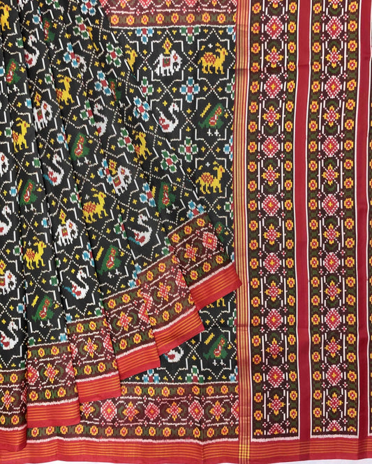 Red & Black Star Narikunj Twill Patola Saree - SindhoiPatolaArt