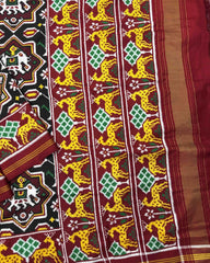 Red & Black with Multicolor Narikunj Star Double Ikat Patola Saree - SindhoiPatolaArt