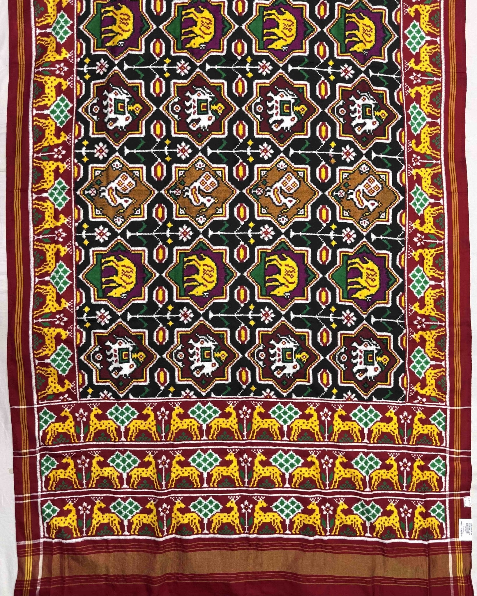 Red & Black with Multicolor Narikunj Star Double Ikat Patola Saree - SindhoiPatolaArt