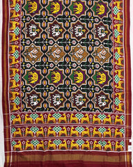 Red & Black with Multicolor Narikunj Star Double Ikat Patola Saree - SindhoiPatolaArt