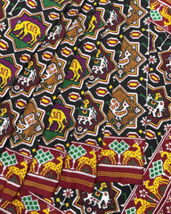 Red & Black with Multicolor Narikunj Star Double Ikat Patola Saree - SindhoiPatolaArt