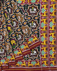 Red & Black with Multicolor Narikunj Star Double Ikat Patola Saree - SindhoiPatolaArt
