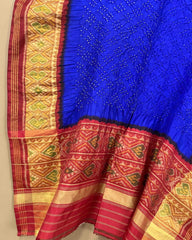 Red & Blue Bandhani Patola Dupatta - SindhoiPatolaArt