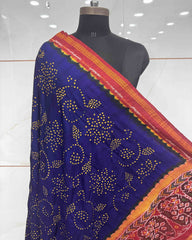 Red & Blue Bandhani Patola Dupatta - SindhoiPatolaArt