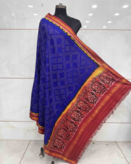 Red & Blue Bandhani Patola Dupatta - SindhoiPatolaArt