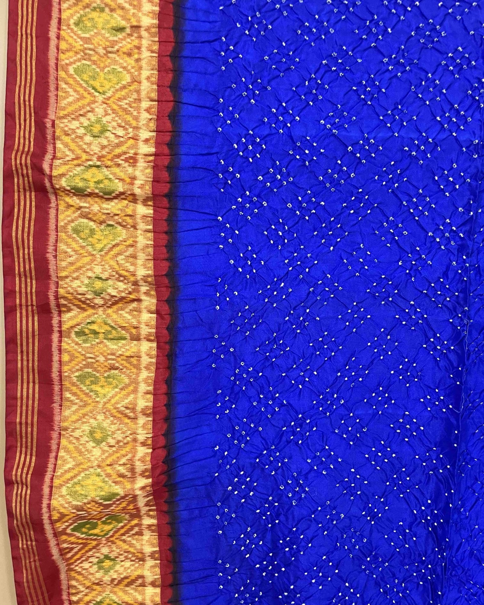 Red & Blue Bandhani Patola Dupatta - SindhoiPatolaArt