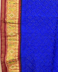 Red & Blue Bandhani Patola Dupatta - SindhoiPatolaArt