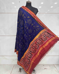 Red & Blue Bandhani Patola Dupatta - SindhoiPatolaArt