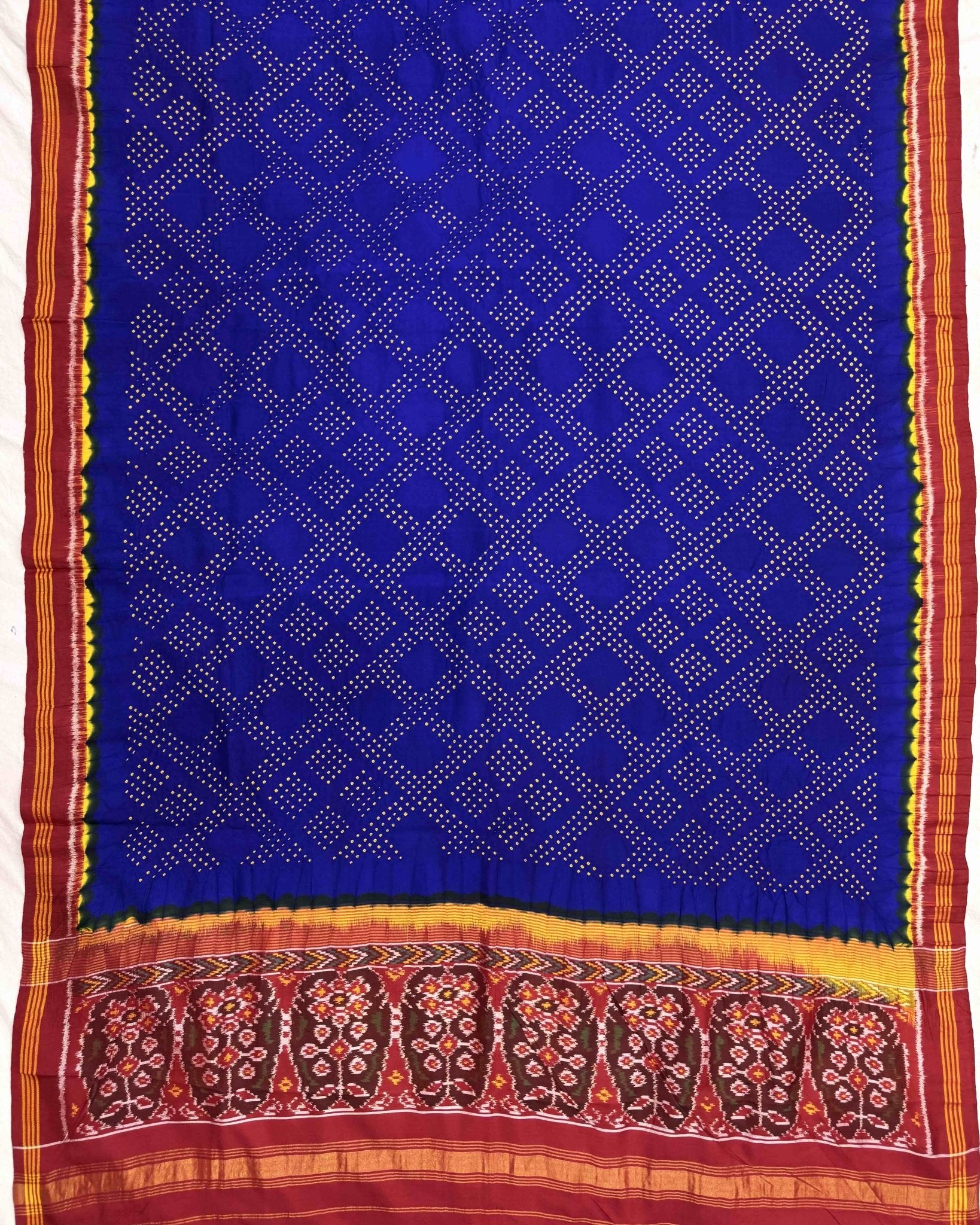Red & Blue Bandhani Patola Dupatta - SindhoiPatolaArt