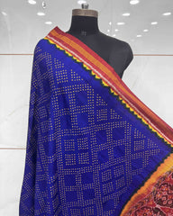 Red & Blue Bandhani Patola Dupatta - SindhoiPatolaArt