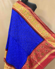 Red & Blue Bandhani Patola Dupatta - SindhoiPatolaArt