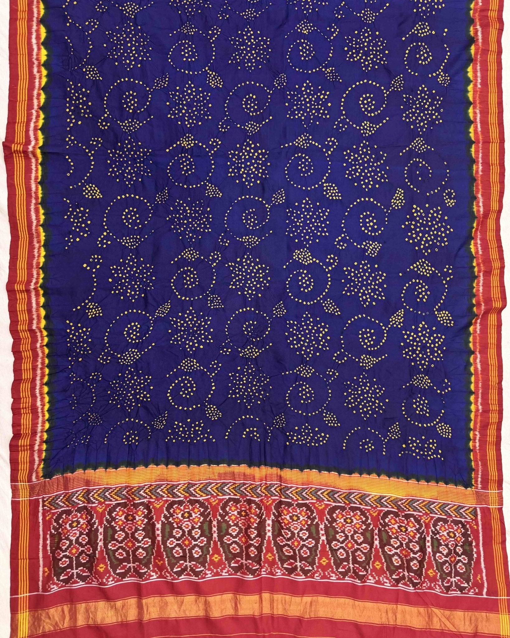 Red & Blue Bandhani Patola Dupatta - SindhoiPatolaArt