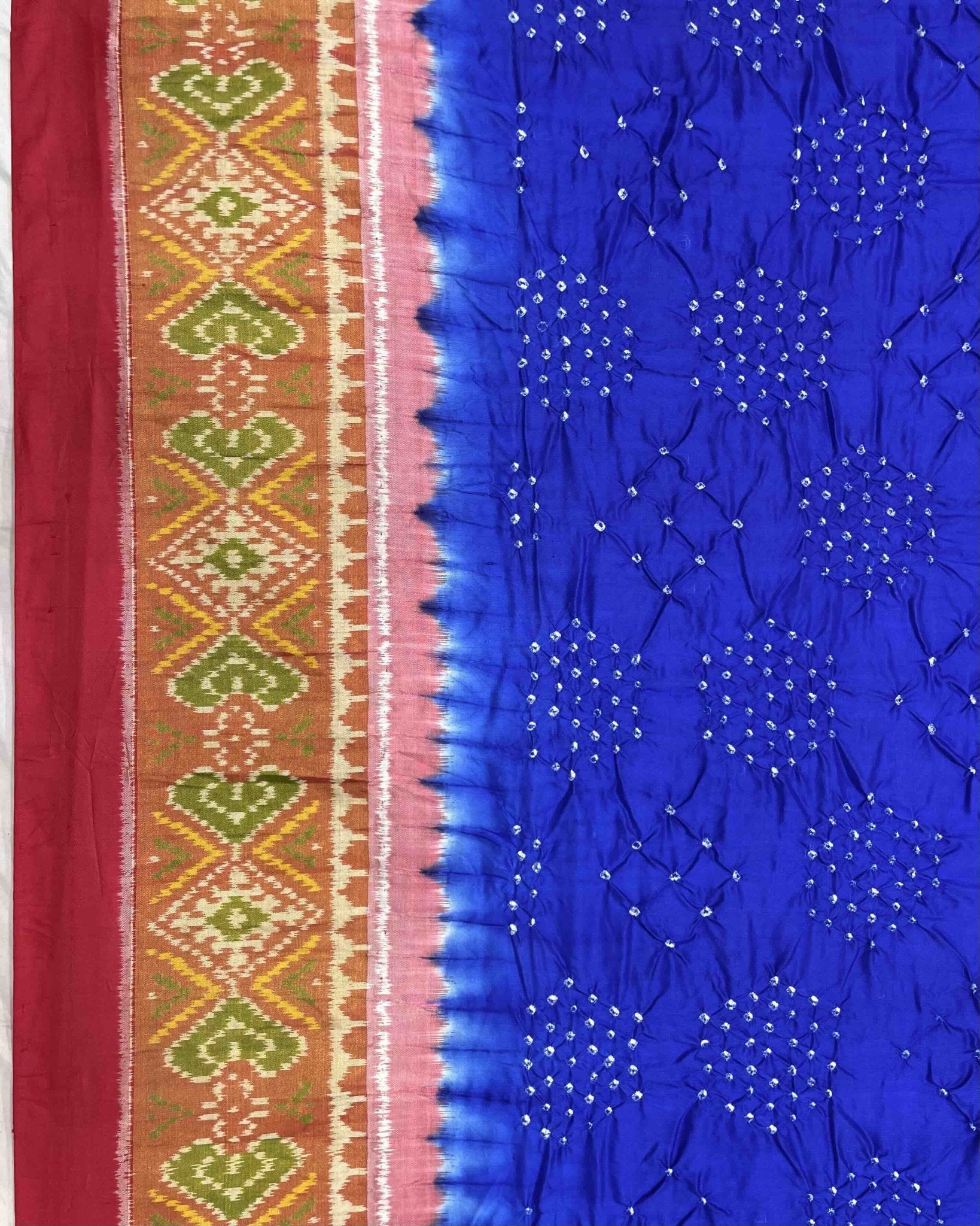 Red & Blue Bandhani Patola Saree - SindhoiPatolaArt