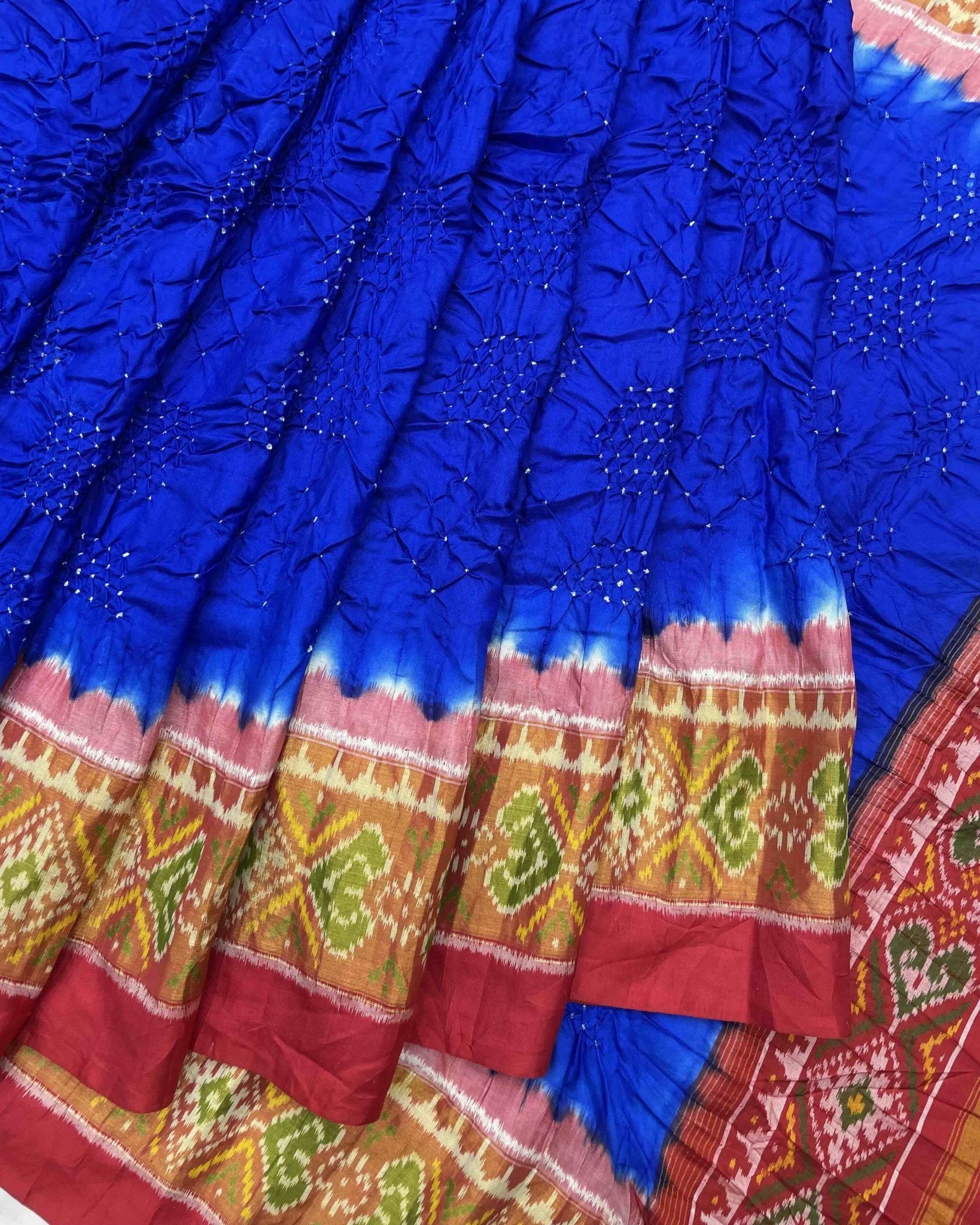 Red & Blue Bandhani Patola Saree - SindhoiPatolaArt