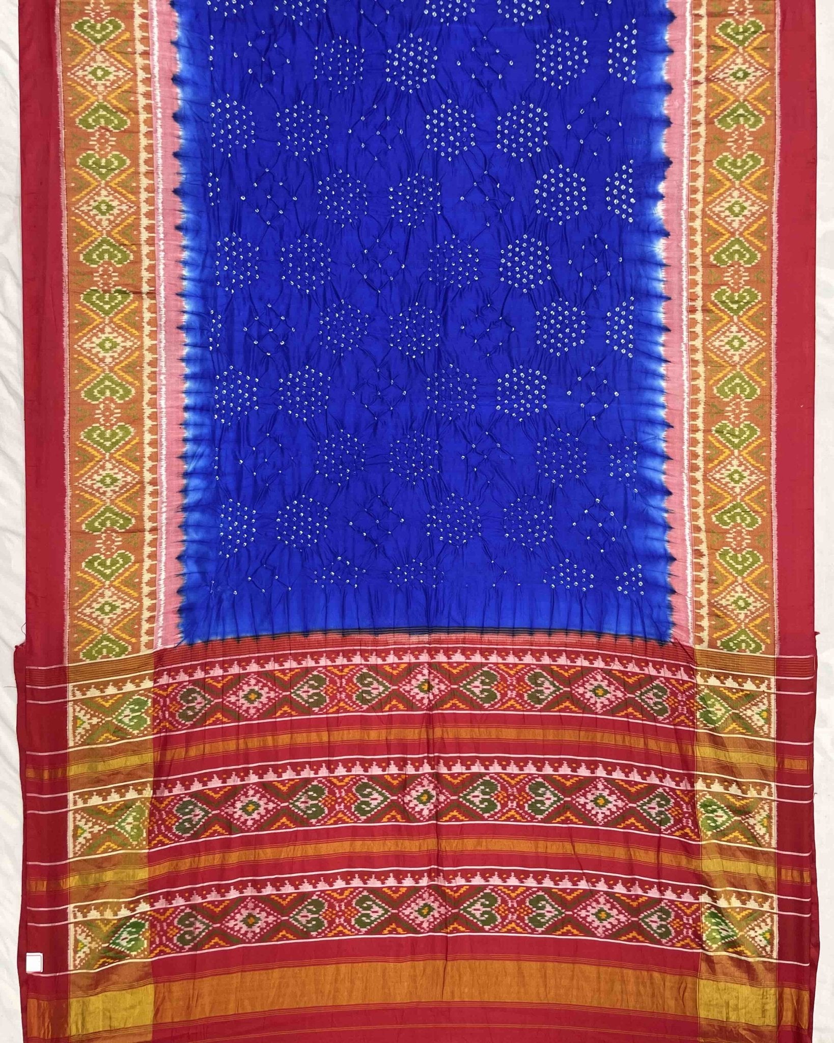 Red & Blue Bandhani Patola Saree - SindhoiPatolaArt