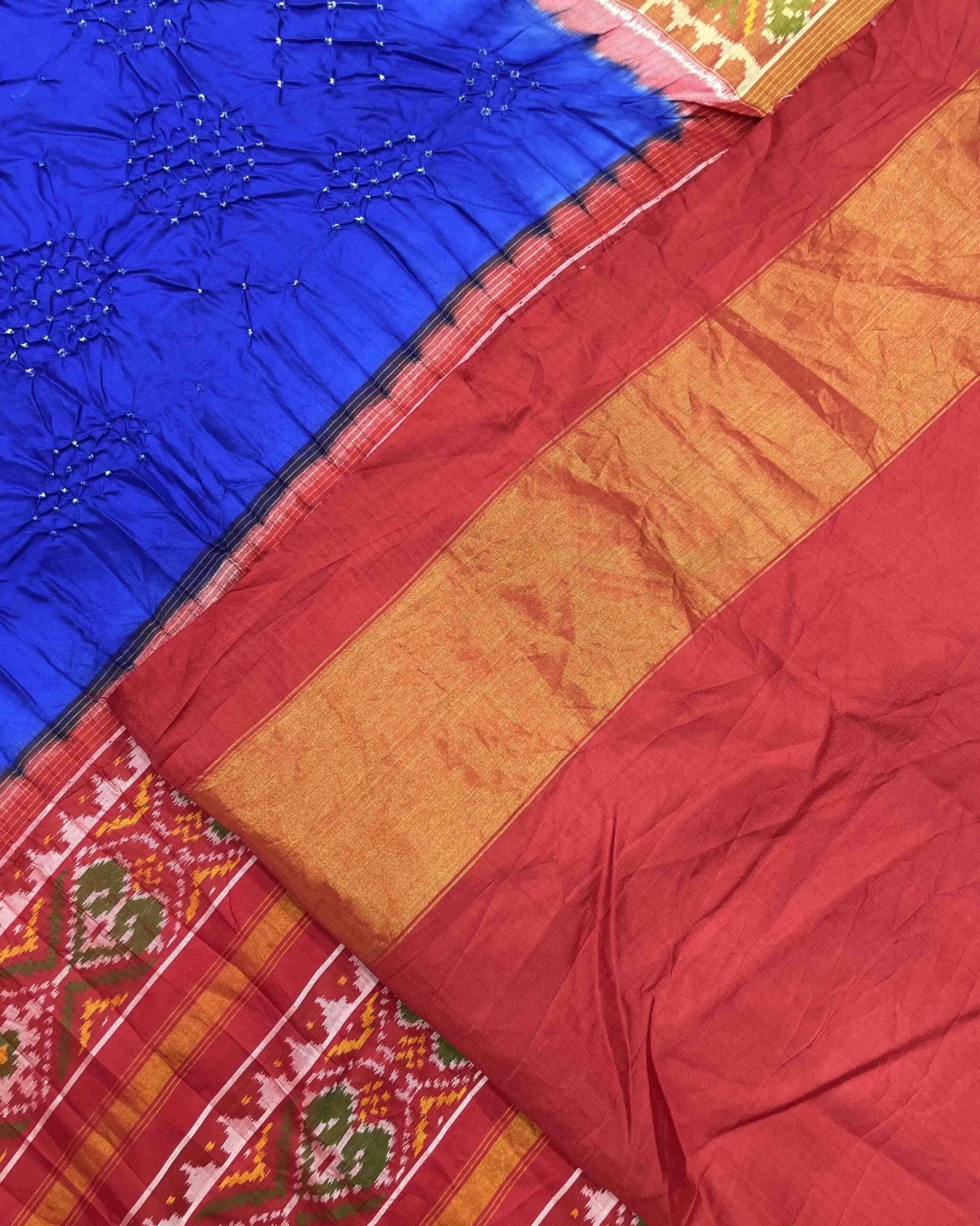 Red & Blue Bandhani Patola Saree - SindhoiPatolaArt