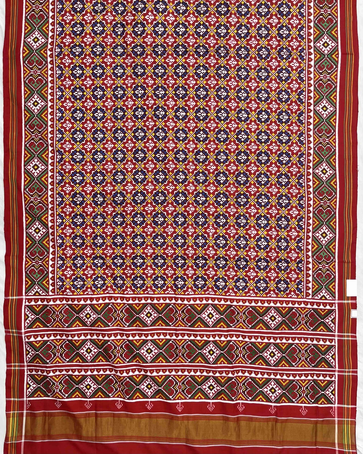 Red & Blue Buttonful Patola Saree - SindhoiPatolaArt