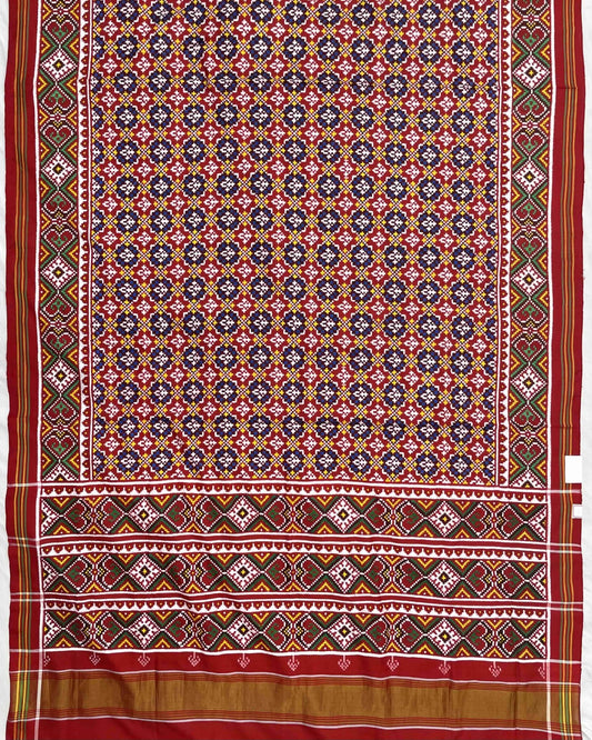 Red & Blue Buttonful Patola Saree - SindhoiPatolaArt
