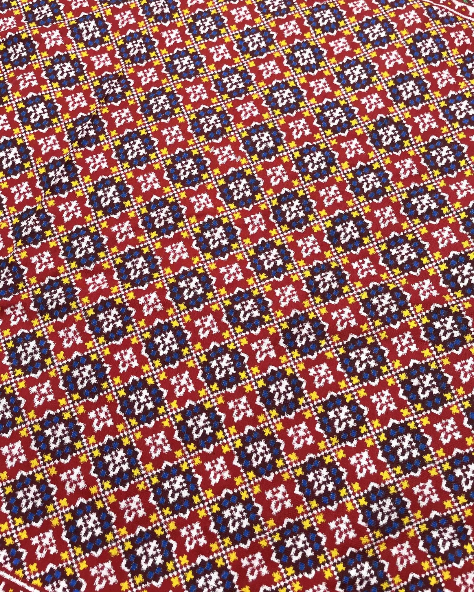 Red & Blue Buttonful Patola Saree - SindhoiPatolaArt