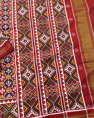 Red & Blue Buttonful Patola Saree - SindhoiPatolaArt