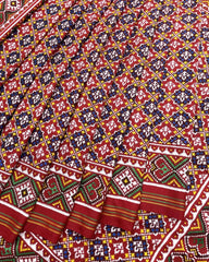 Red & Blue Buttonful Patola Saree - SindhoiPatolaArt