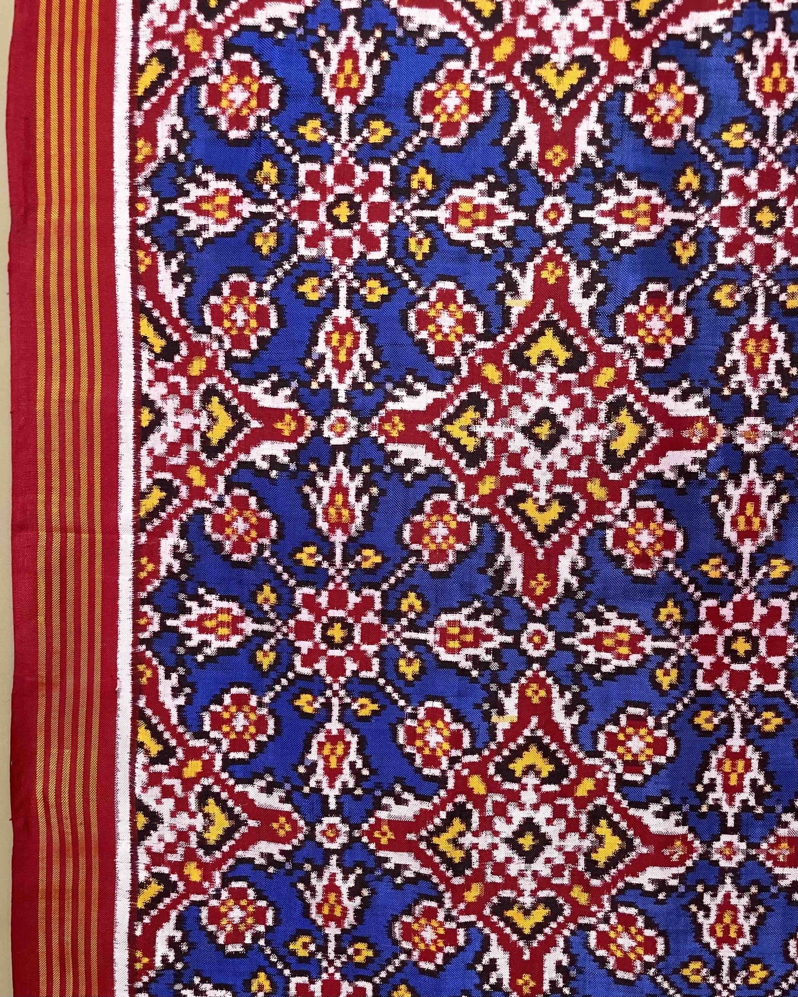Red & Blue Chhabdi Designer Patoa Dupatta - SindhoiPatolaArt