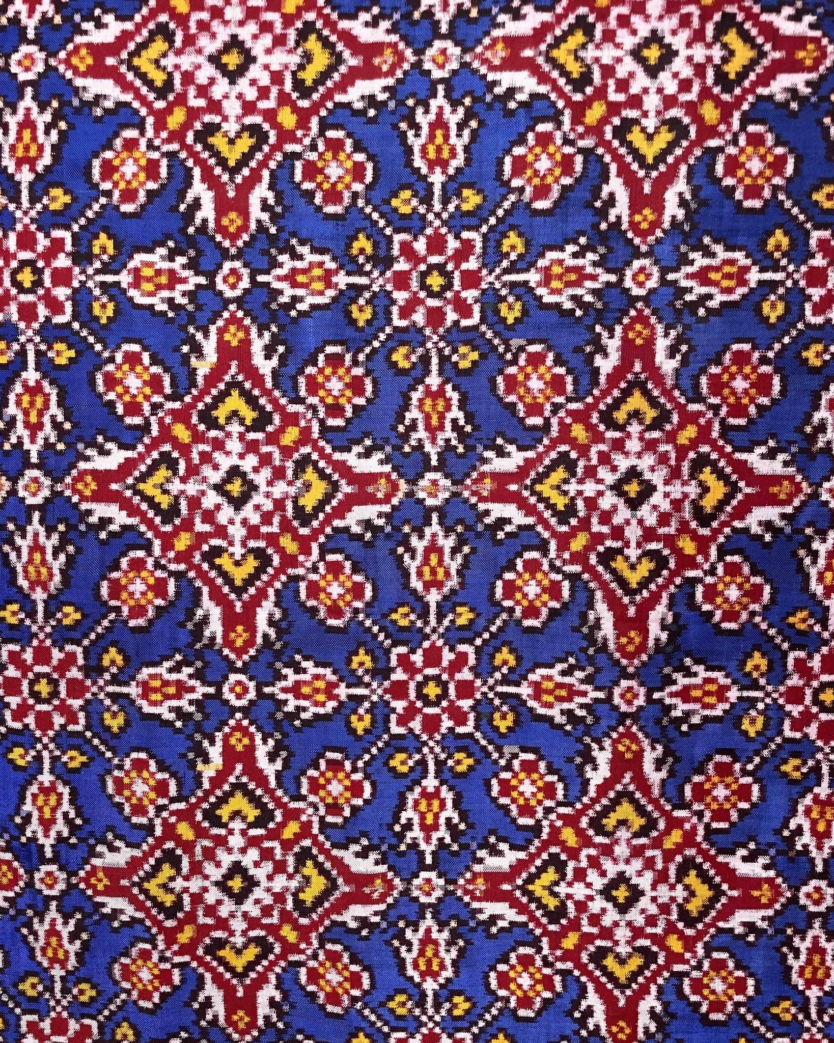 Red & Blue Chhabdi Designer Patoa Dupatta - SindhoiPatolaArt