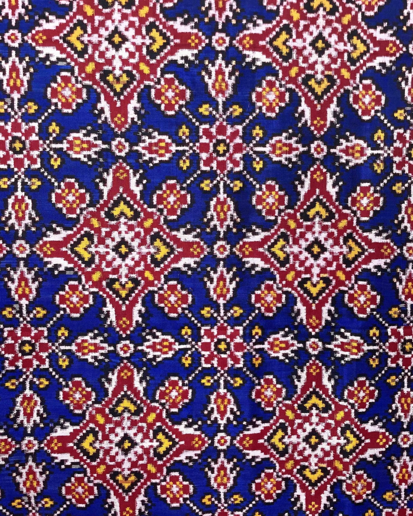 Red & Blue Chhabdi Designer Patola Dupatta - SindhoiPatolaArt