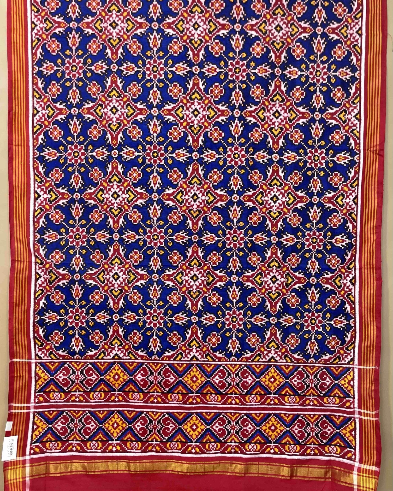 Red & Blue Chhabdi Designer Patola Dupatta - SindhoiPatolaArt