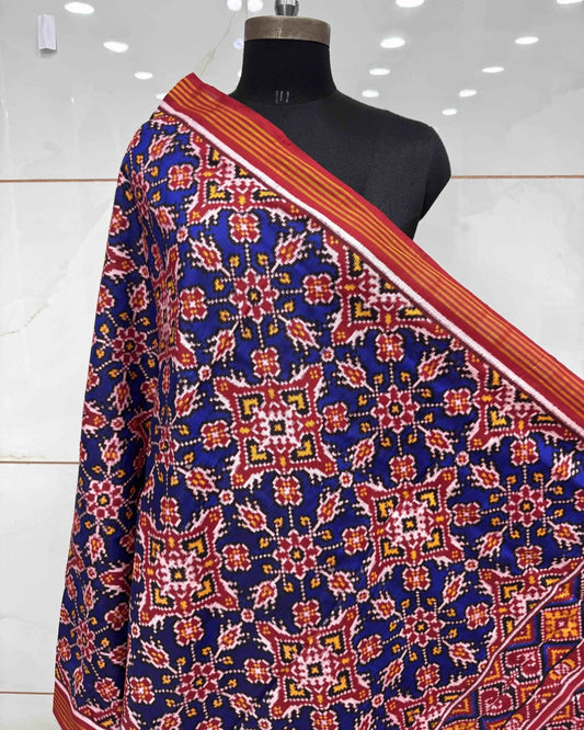 Red & Blue Chhabdi Designer Patola Dupatta - SindhoiPatolaArt