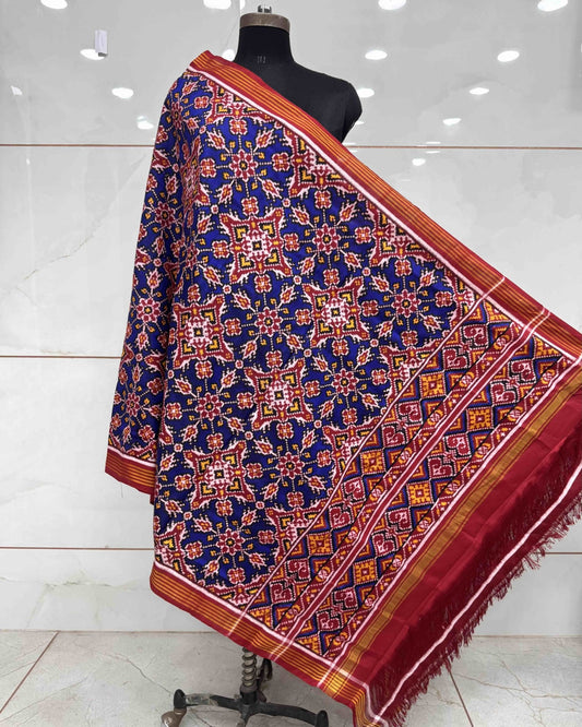 Red & Blue Chhabdi Designer Patola Dupatta - SindhoiPatolaArt