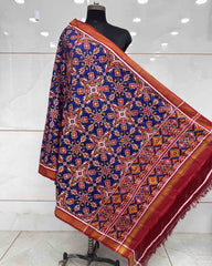 Red & Blue Chhabdi Designer Patola Dupatta - SindhoiPatolaArt