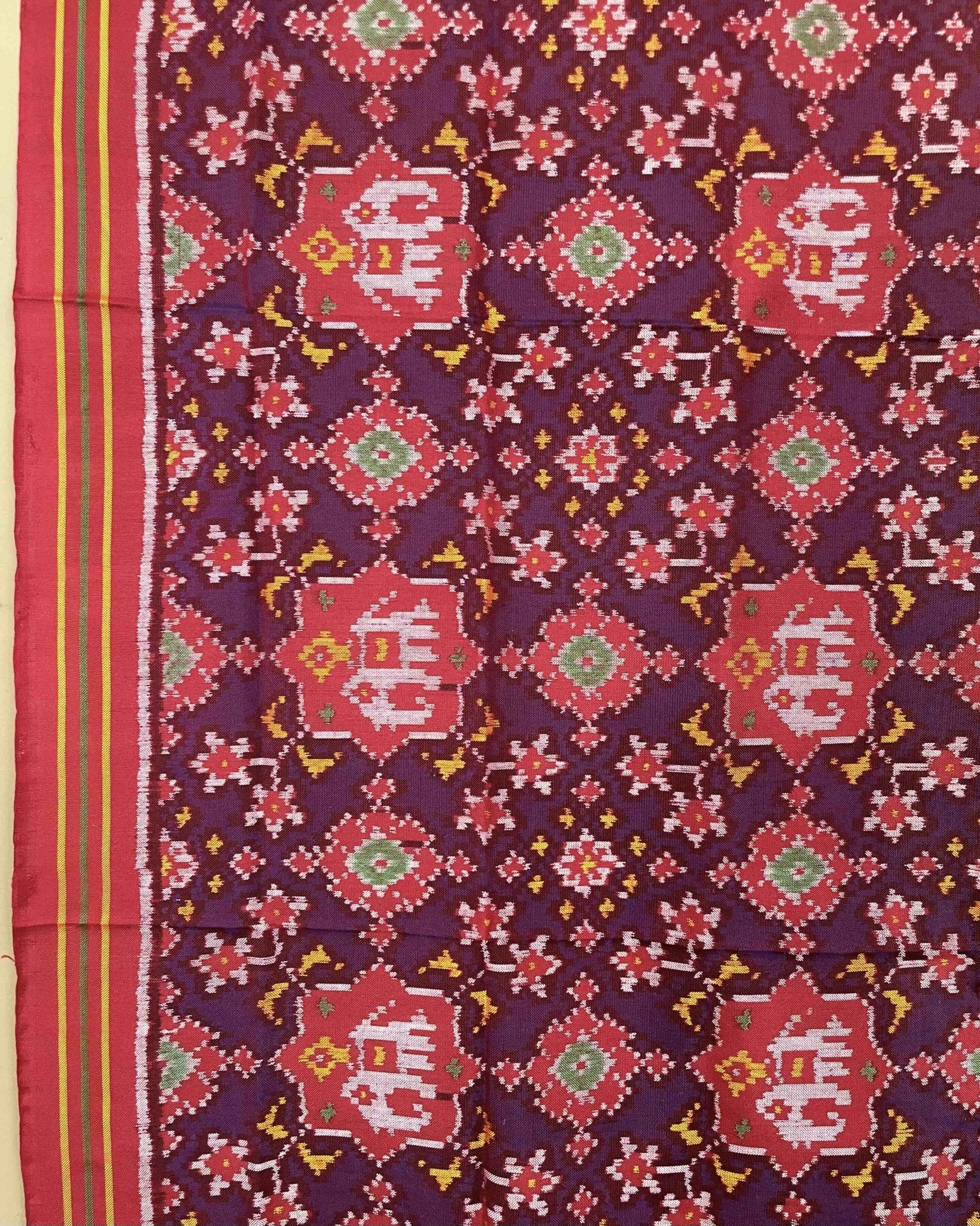 Red & Blue Elephant Navratan Patola Dupatta - SindhoiPatolaArt