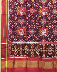 Red & Blue Elephant Navratan Patola Dupatta - SindhoiPatolaArt