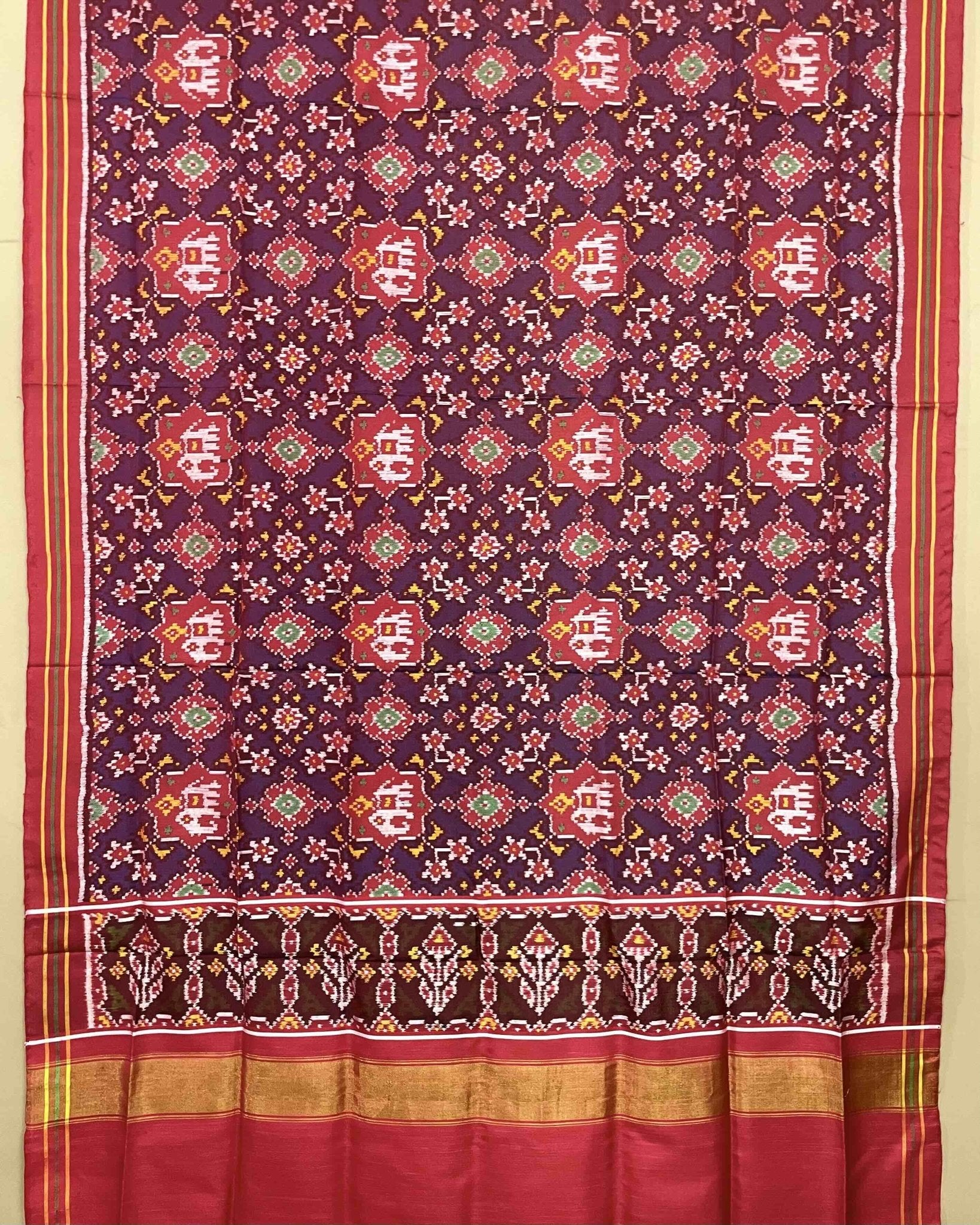Red & Blue Elephant Navratan Patola Dupatta - SindhoiPatolaArt