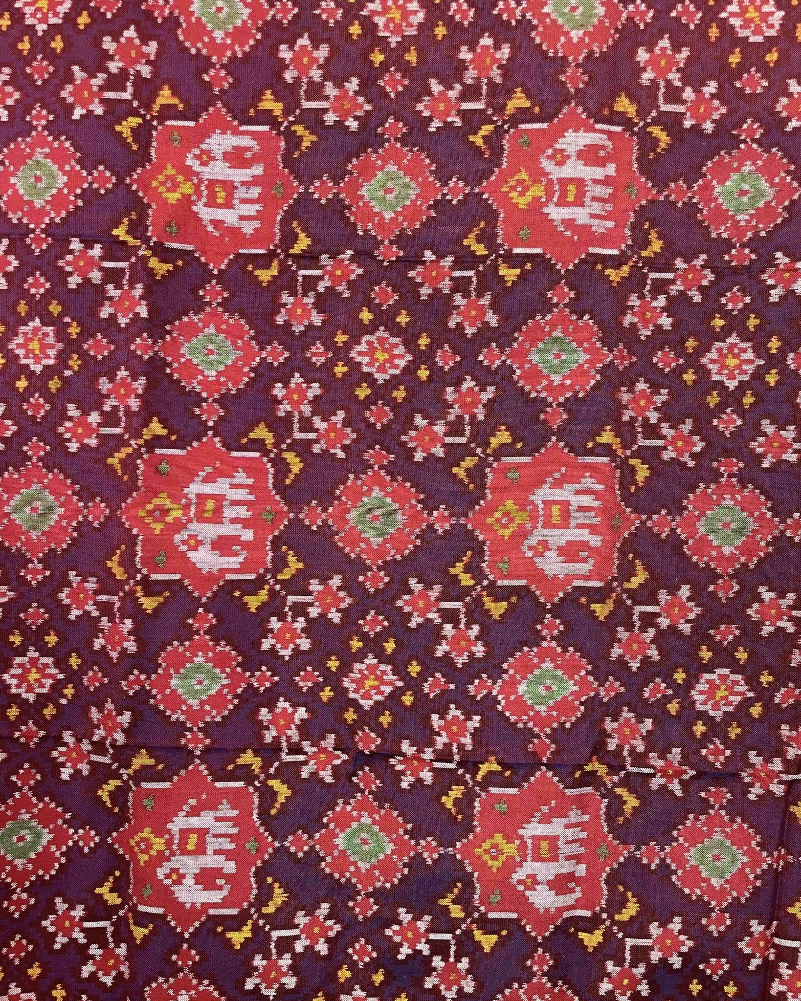 Red & Blue Elephant Navratan Patola Dupatta - SindhoiPatolaArt