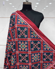 Red & blue Fancy Flower Designer Patola Dupatta - SindhoiPatolaArt