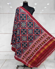 Red & blue Fancy Flower Designer Patola Dupatta - SindhoiPatolaArt